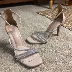 Formal patent leather nude heels with iridescent rhinestones size 38